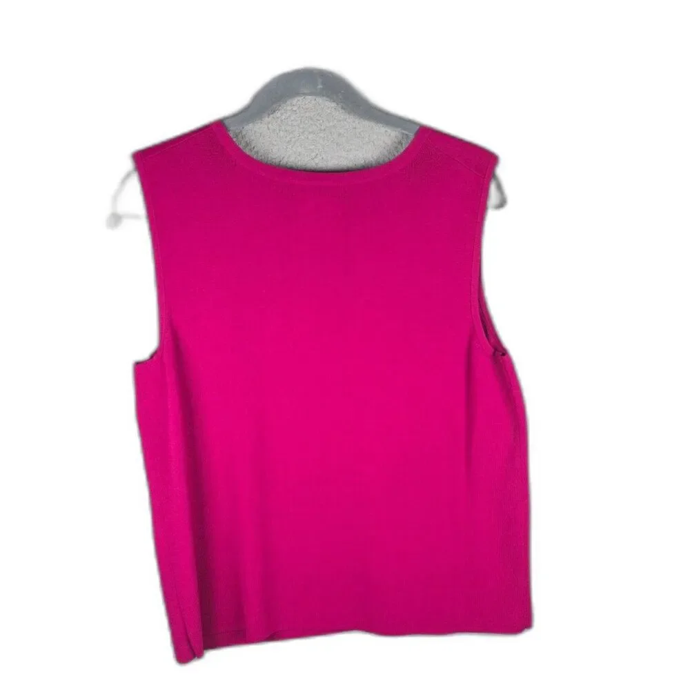 Cable and Gauge Woman Twin Set Cardigan Shell Fuchsia Pink 2X Plus Viscose Knit